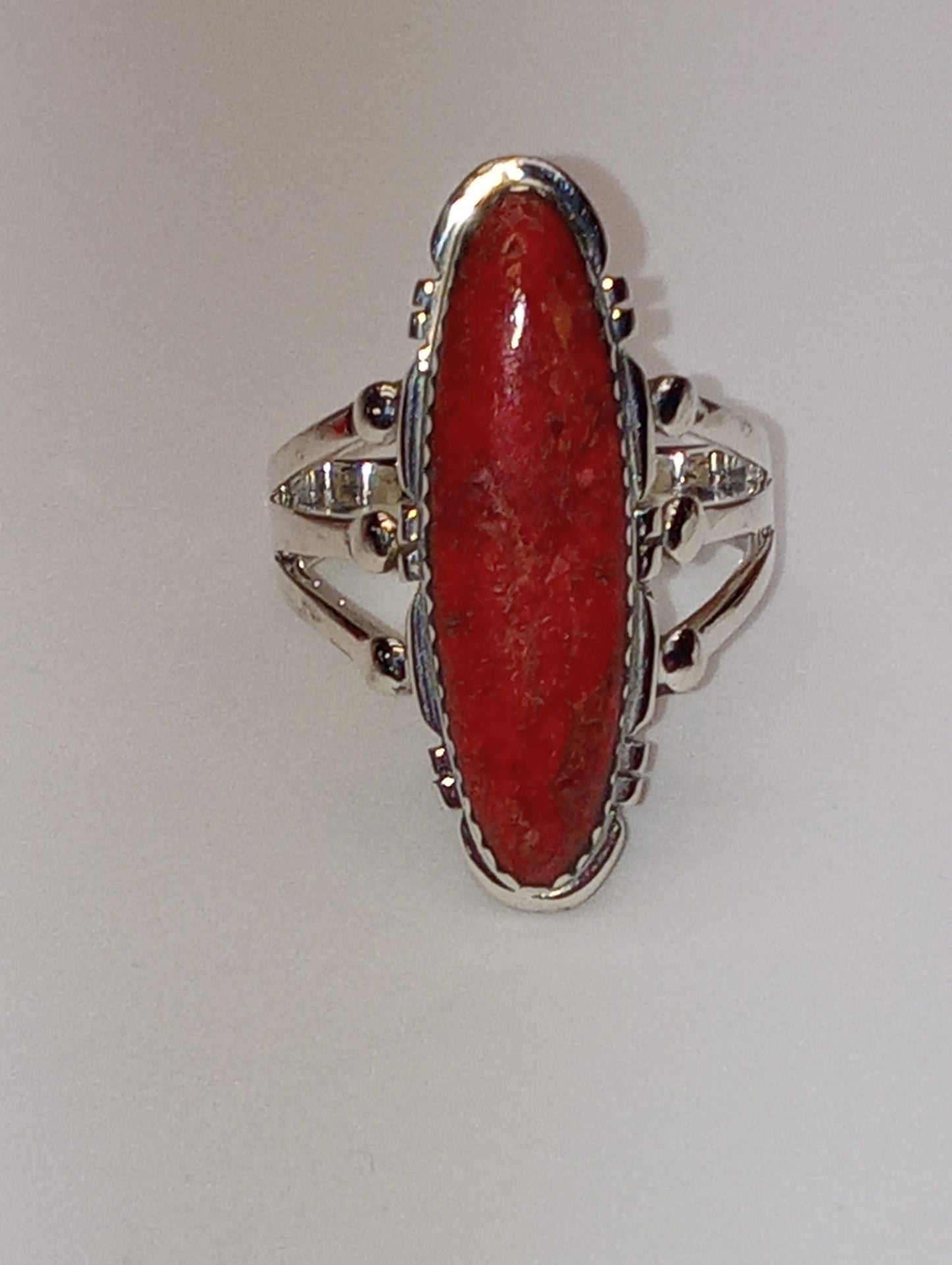 Santa Fe Style Coral elongated split shank ring
