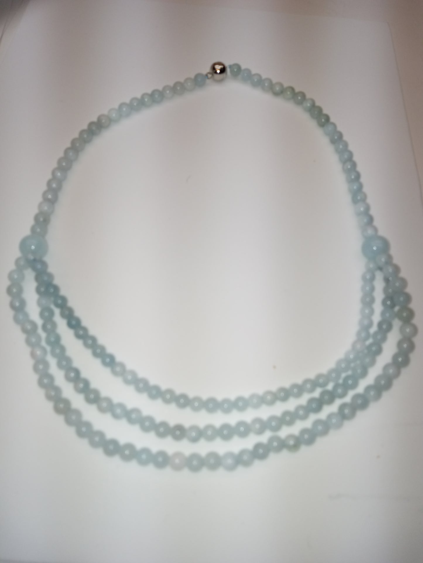 necklace Espirito Santo aquamarine beaded necklace 20inches,magnetic lock sterling silver