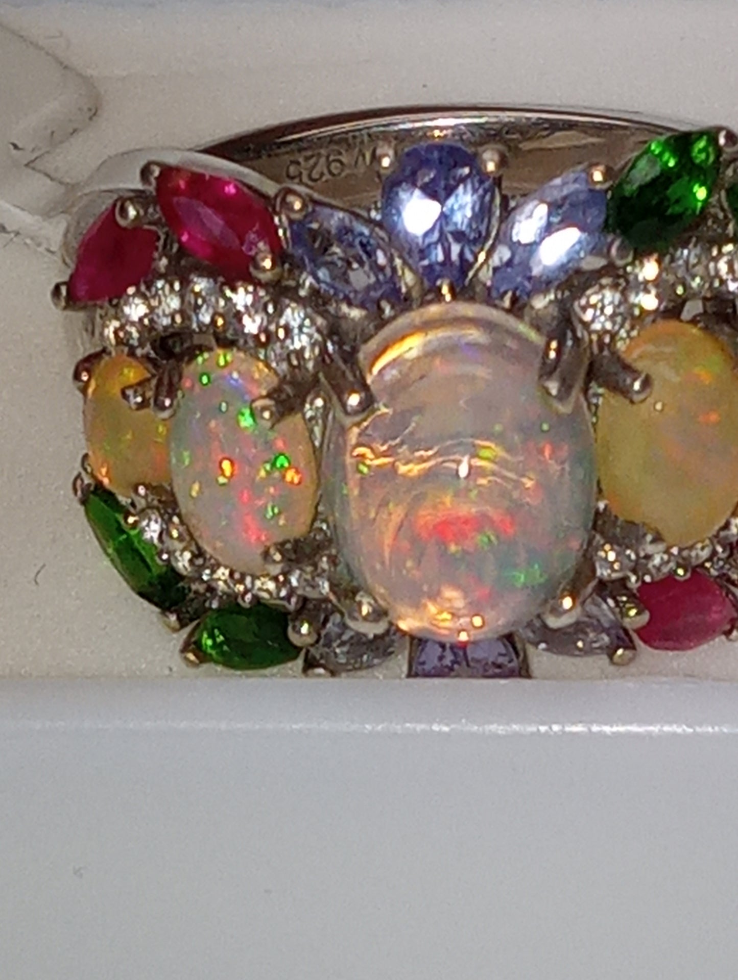 ring Ethiopian opal multi-gemstone platinum over sterling silver