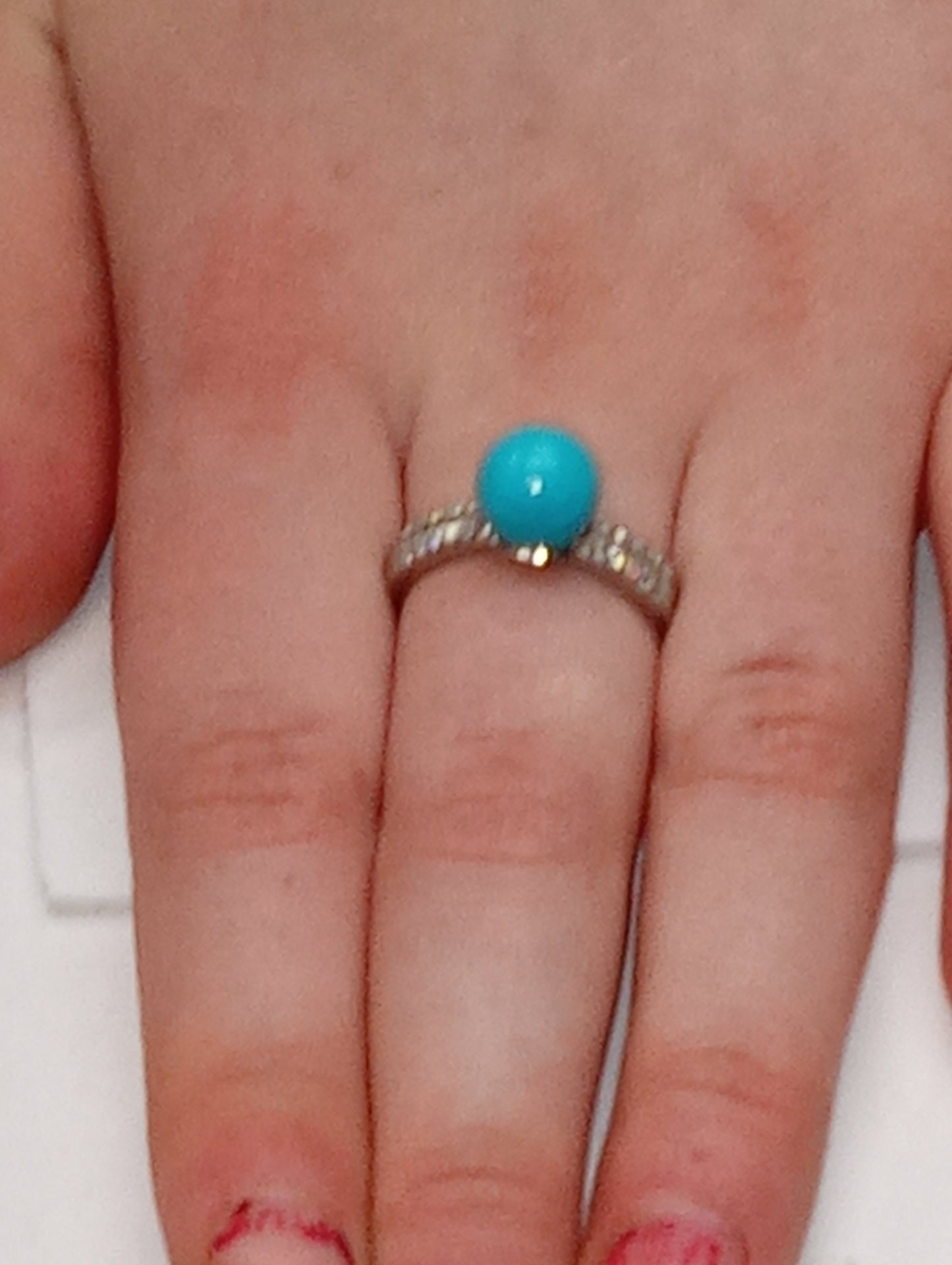 ring turquoise Sleeping Beauty white zircon platinum over sterling silver