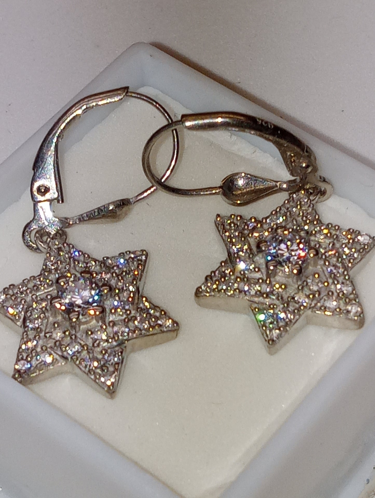earrings Lustro Stella, Star of David, cubic zirconia in platinum over sterling silver