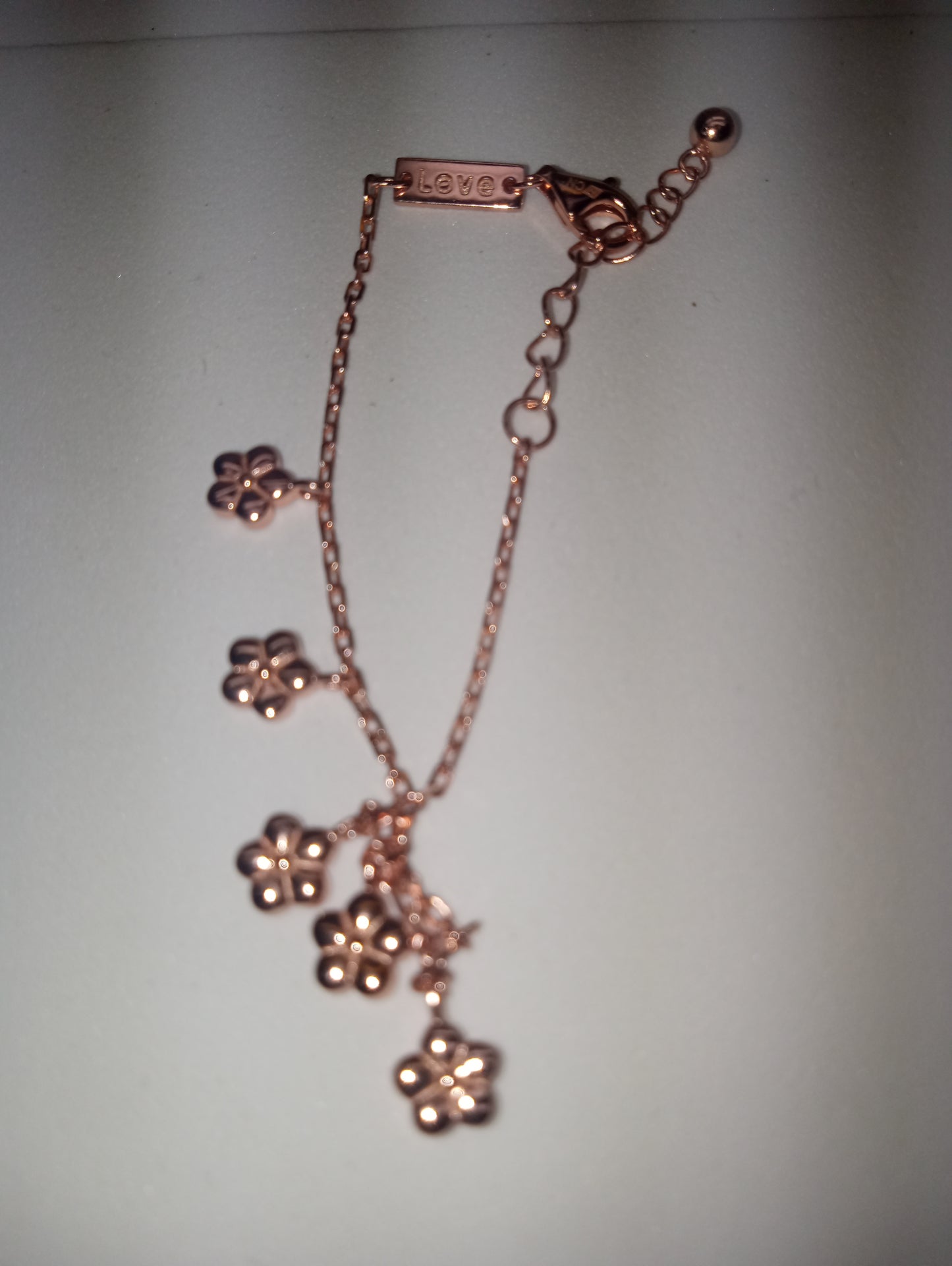 bracelet 14k rose gold over sterling silver clover leaf 5inches