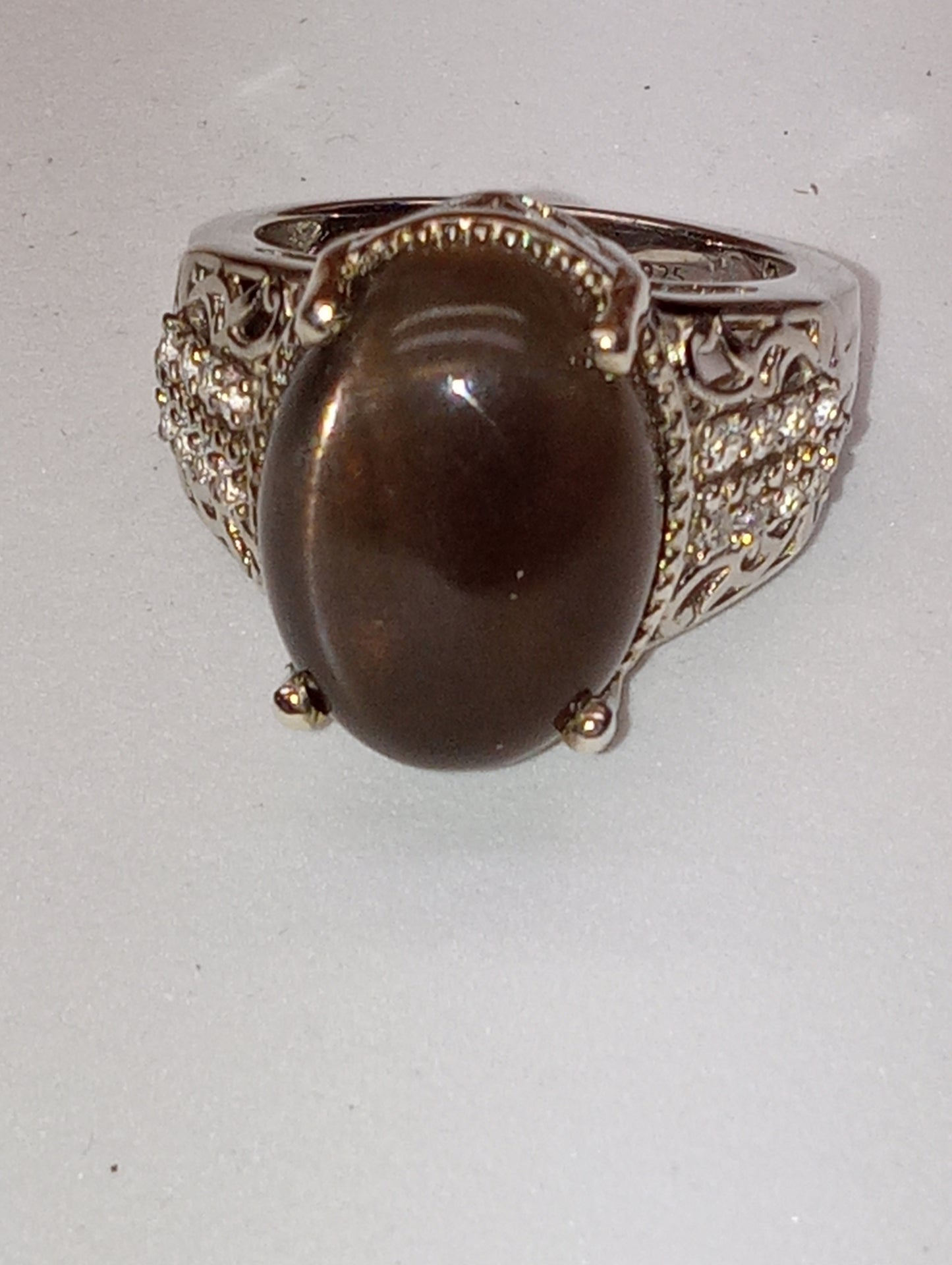 ring moonstone golden sheen white zircon in platinum over sterling silver