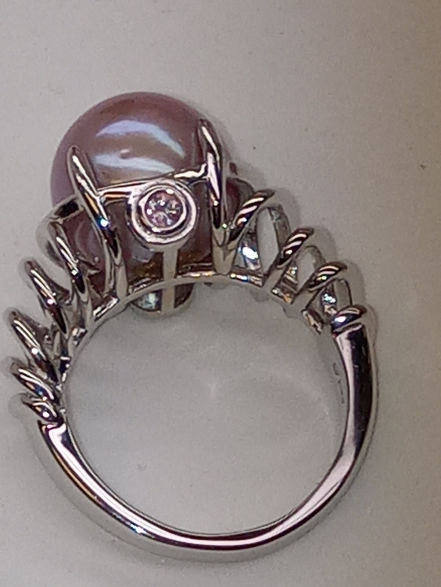 ring Edison pearl lavender 11-12mm in rhodium over sterling silver