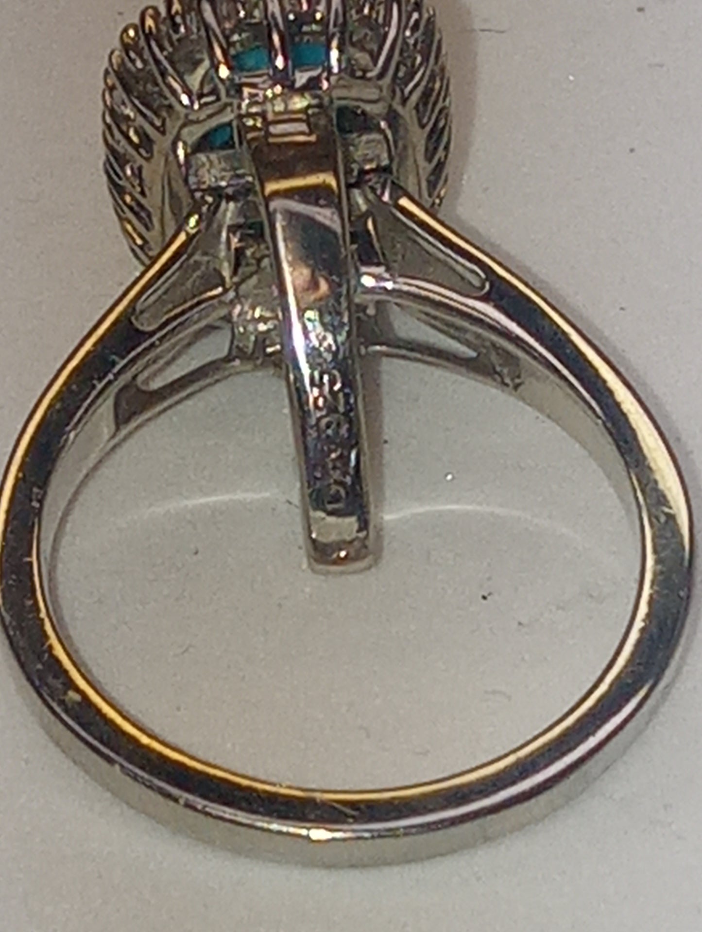 ring Sleeping Beauty turquoise diamond in platinum over sterling silver