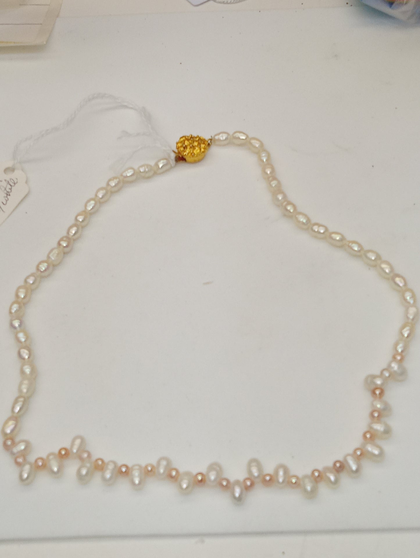 necklace pearl , peach and white freshwater pearls