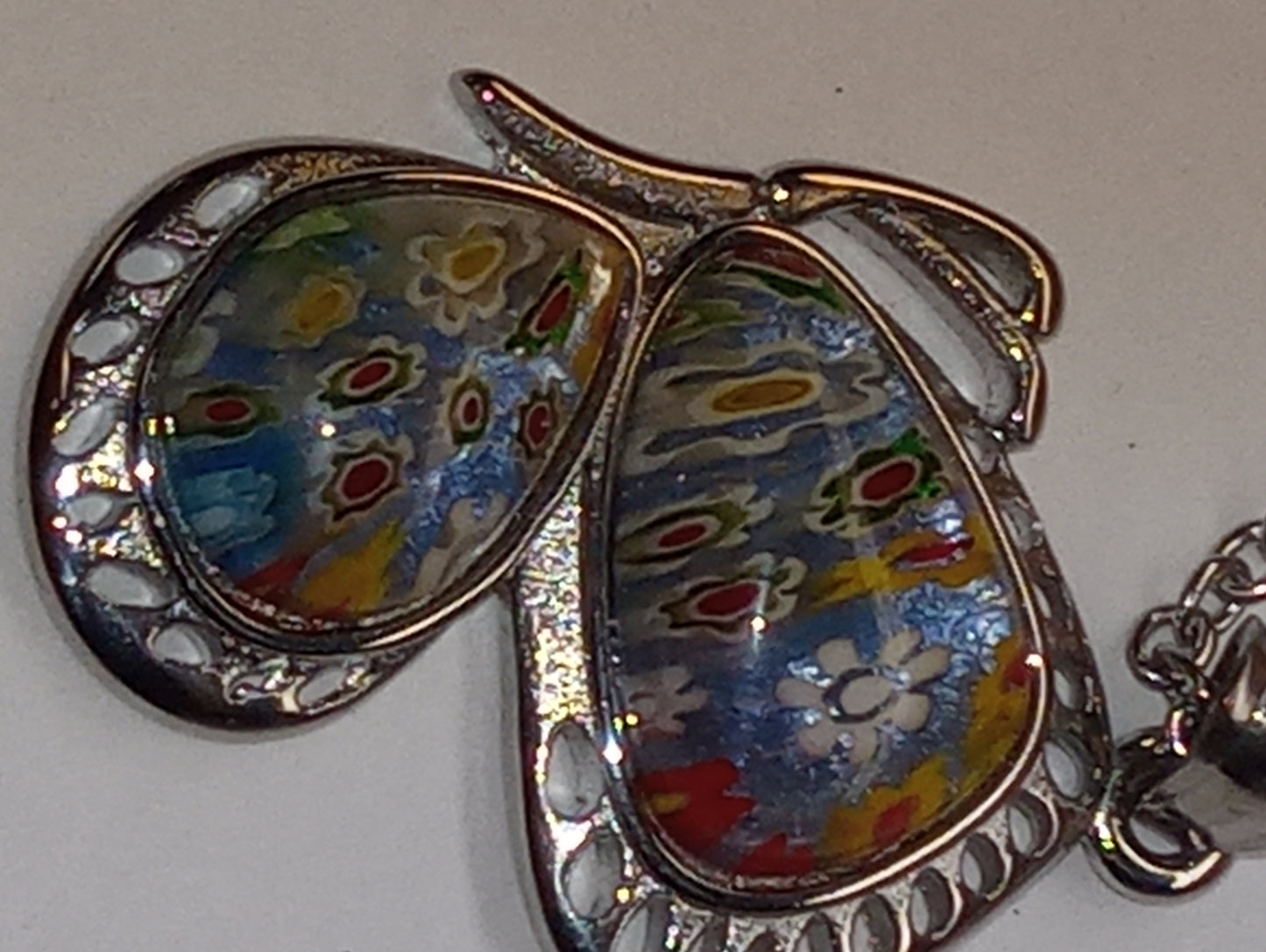 necklace pendant Murano Style Glass butterfly side, 20inches, stainless steel