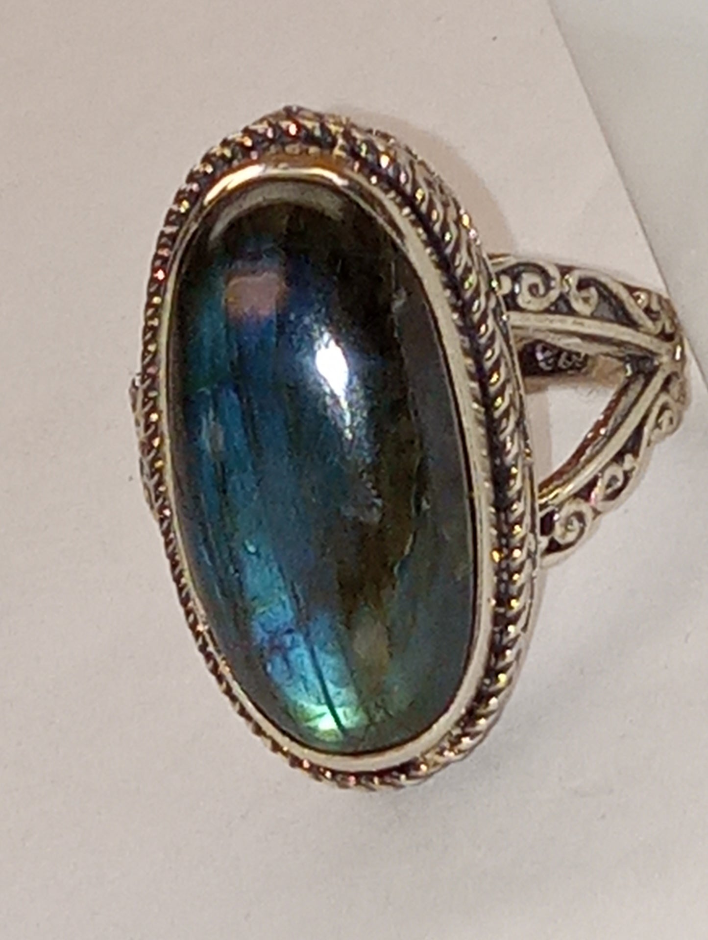 ring labradorite Maslagasy, Bali Legacy, in sterling silver, size 6, 9.3ct