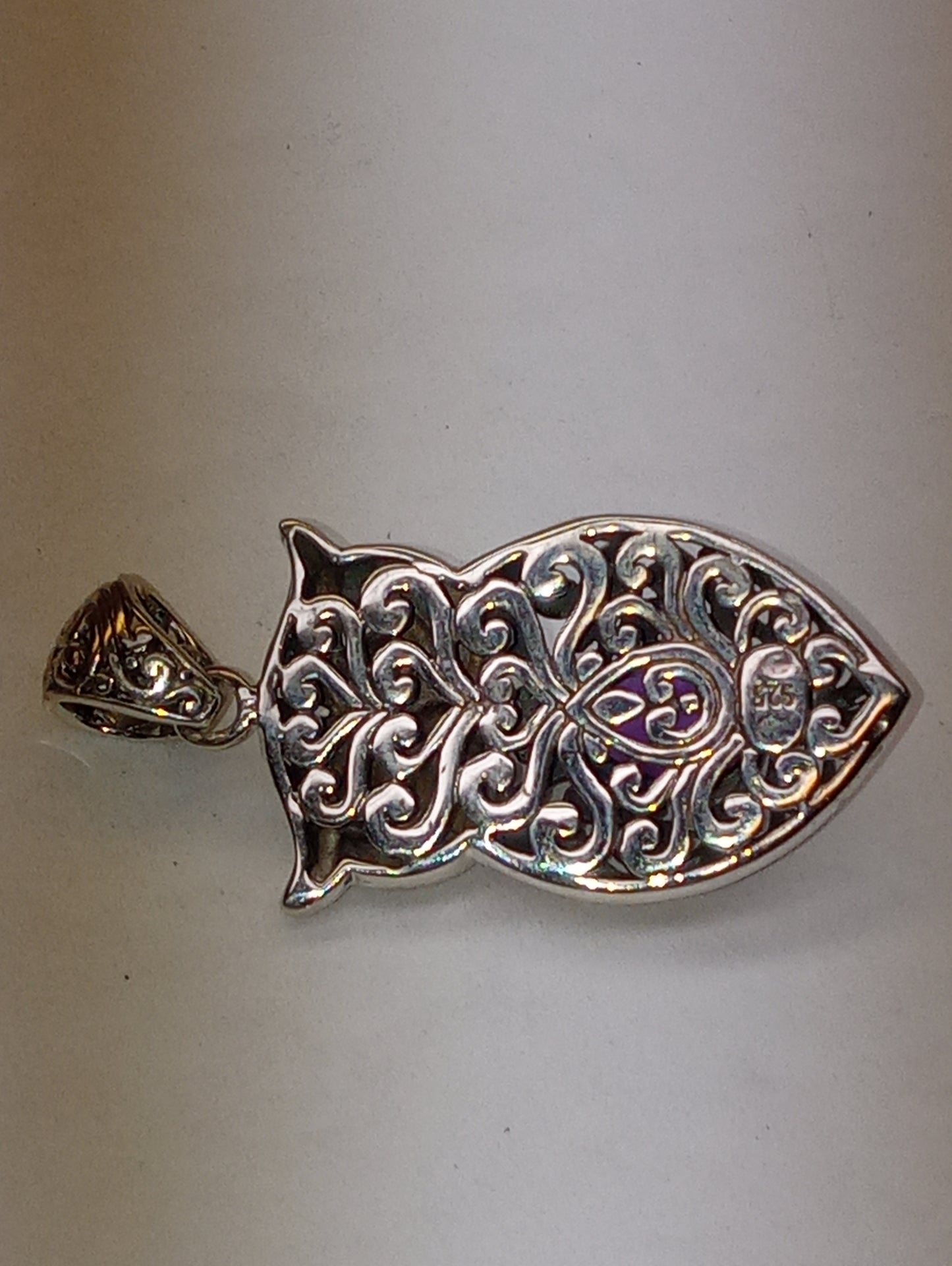 pendant Bali Legacy amethyst owl in sterling silver, 8.16g, 2.36ctw