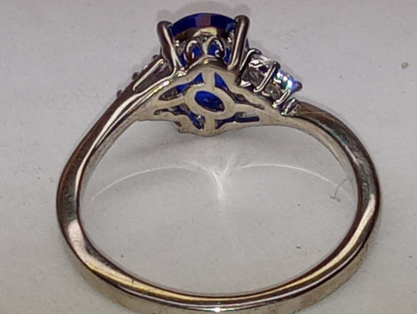 ring spinel blue Tanzanian, zircon in platinum over sterling silver, size7, 1.60ctw