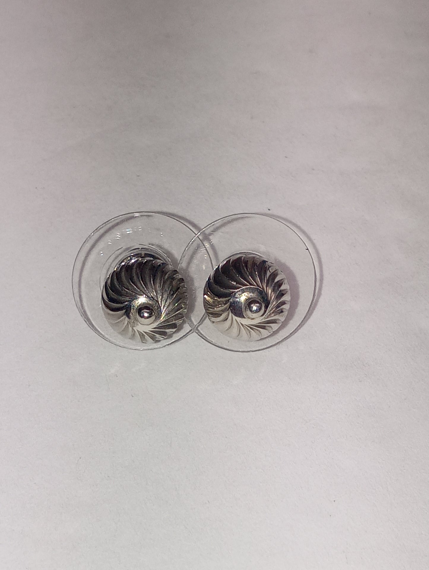 earrings studs, platinum over sterling silver, spiral balls