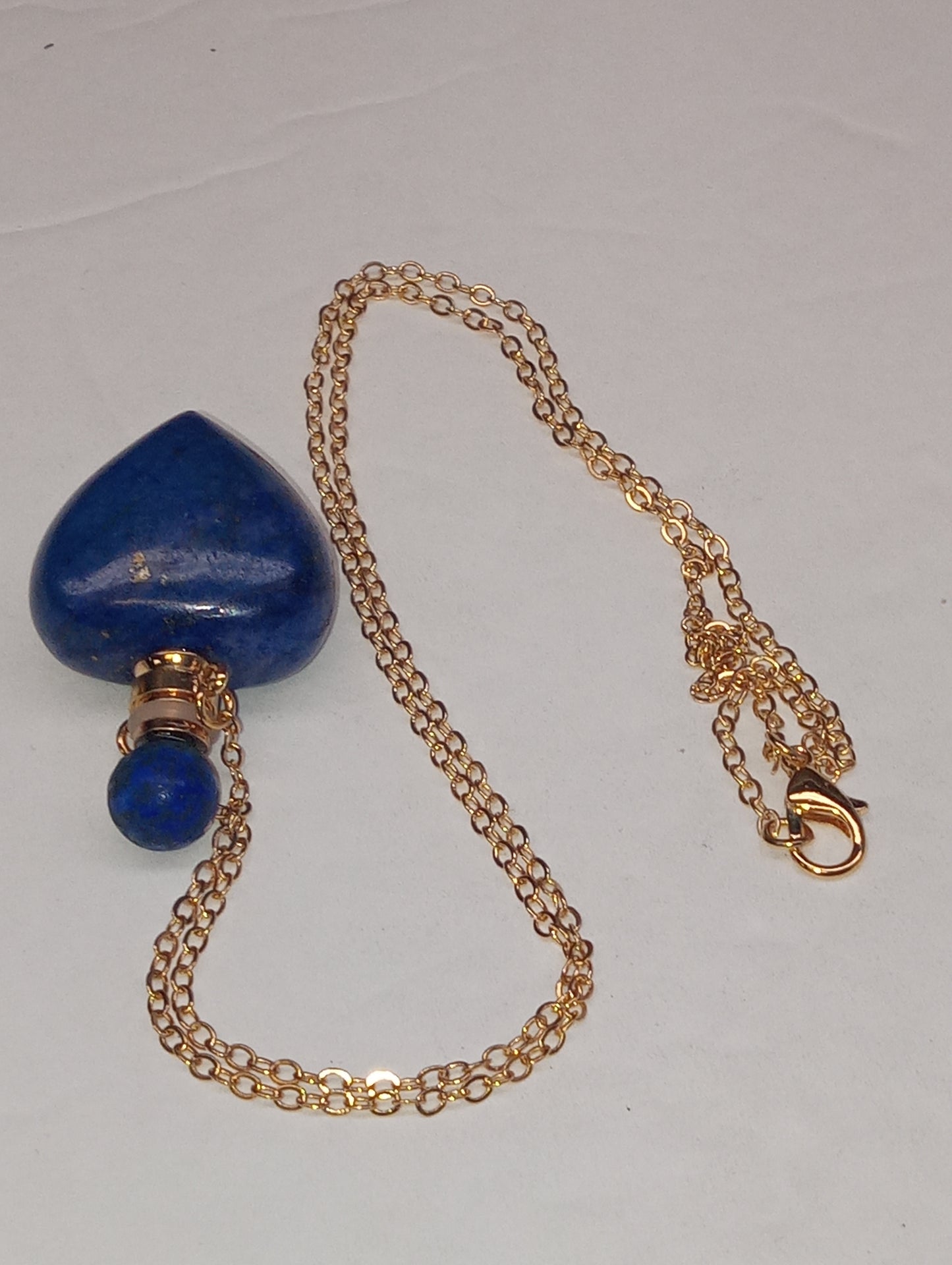 pendant necklace lapis lazuli, perfume bottle, in gold tone, 22inches