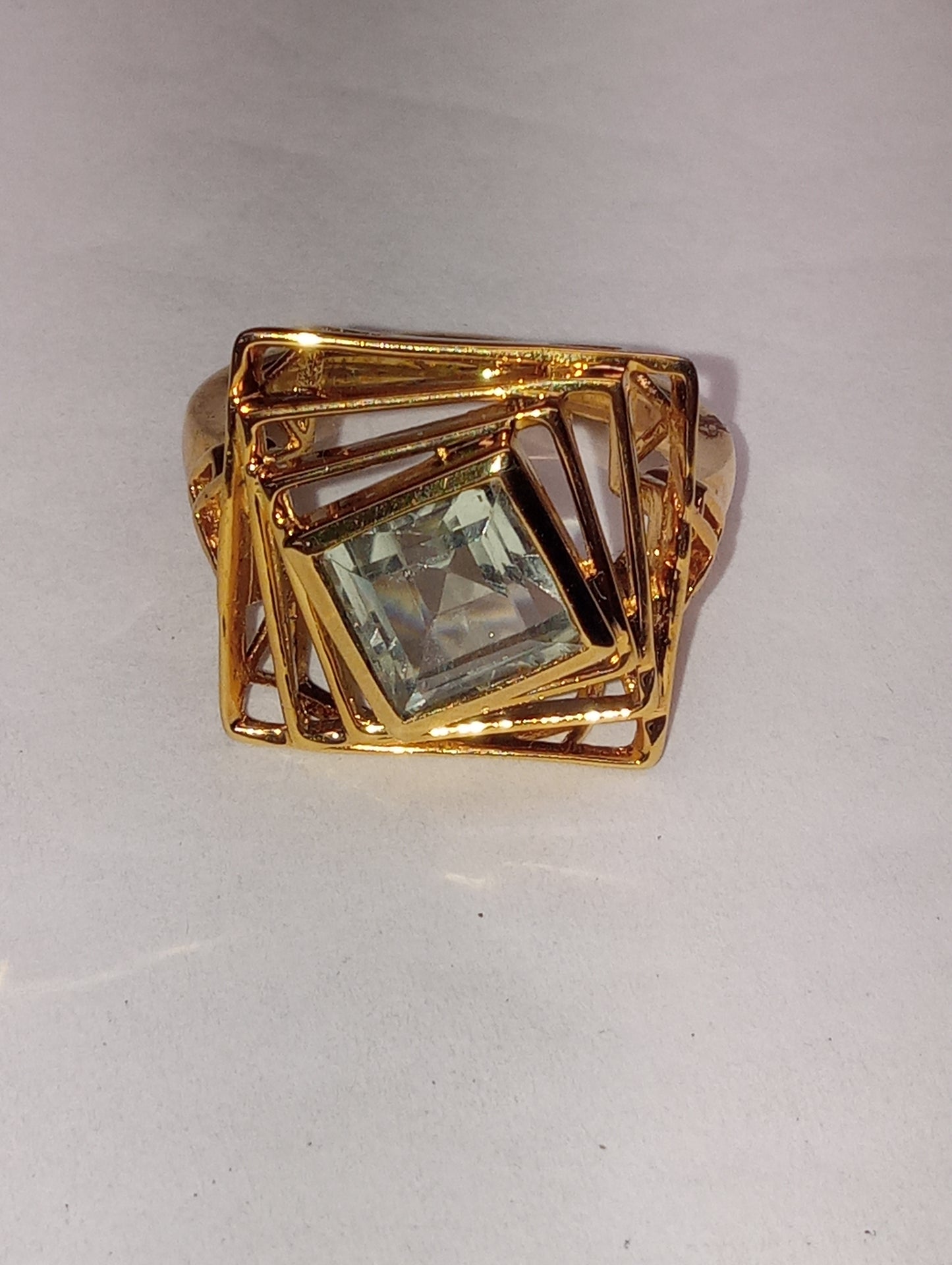 ring SUNDAY'S CHILD prasiolite, Montezuma in vermeil yellow gold over sterling silver, size 9, 2.75ct