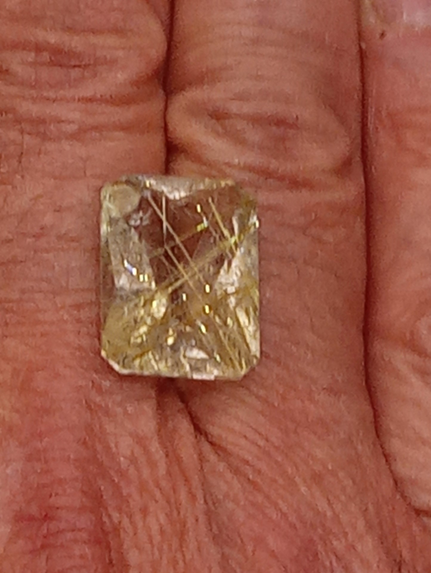 quartz gemstone rutilated, 20mmx15mm faceted emerald cut, 20.68ct