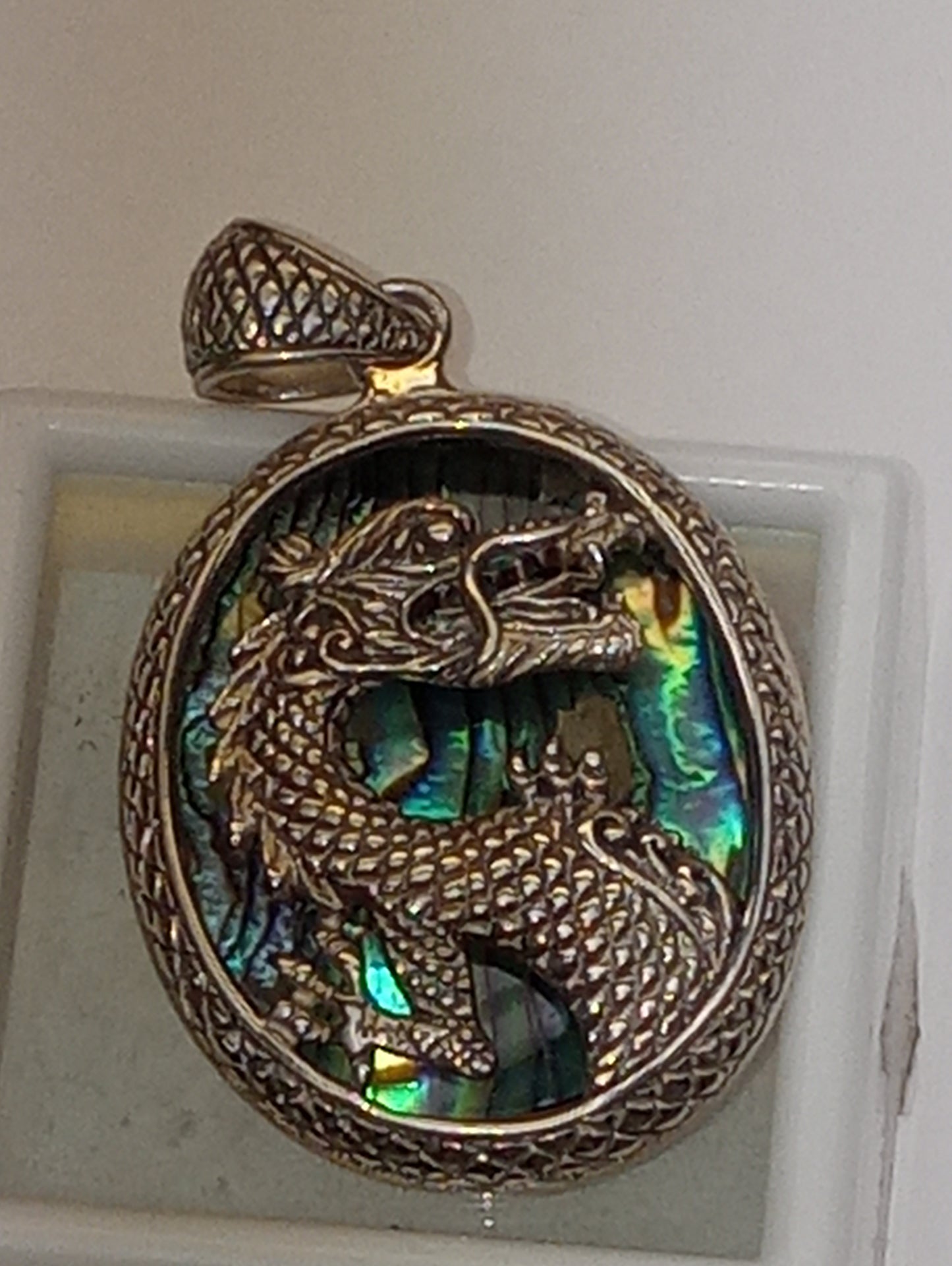 pendant Bali Legacy, abalone shell, dragon in sterling silver