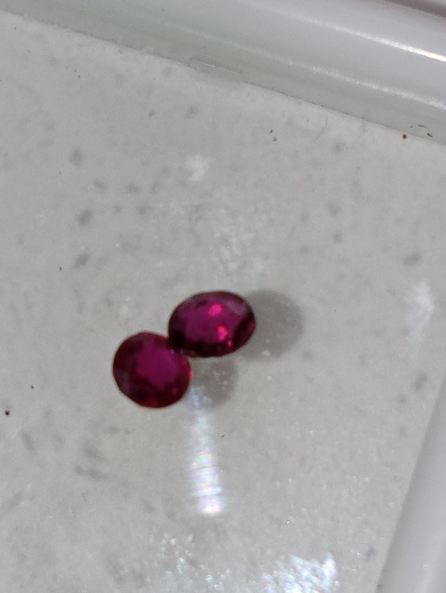 ruby gemstones, 3mm round cuts, 2 stones, .41ctw