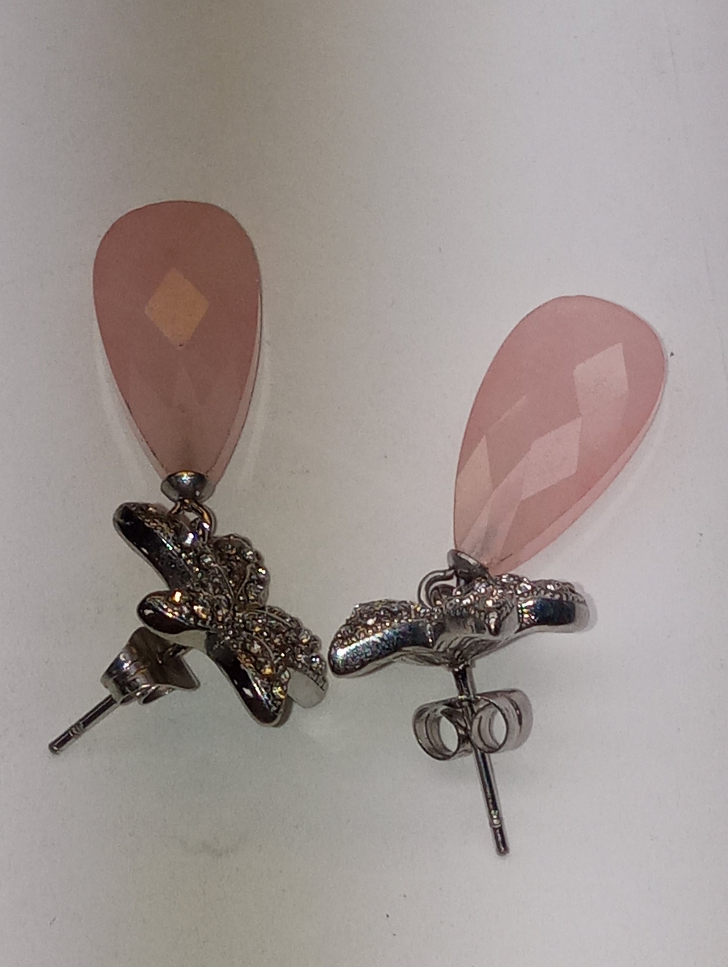 earrings Galilea rose quartz, white Austrian crystal, in stainless steel, 14.10ctw