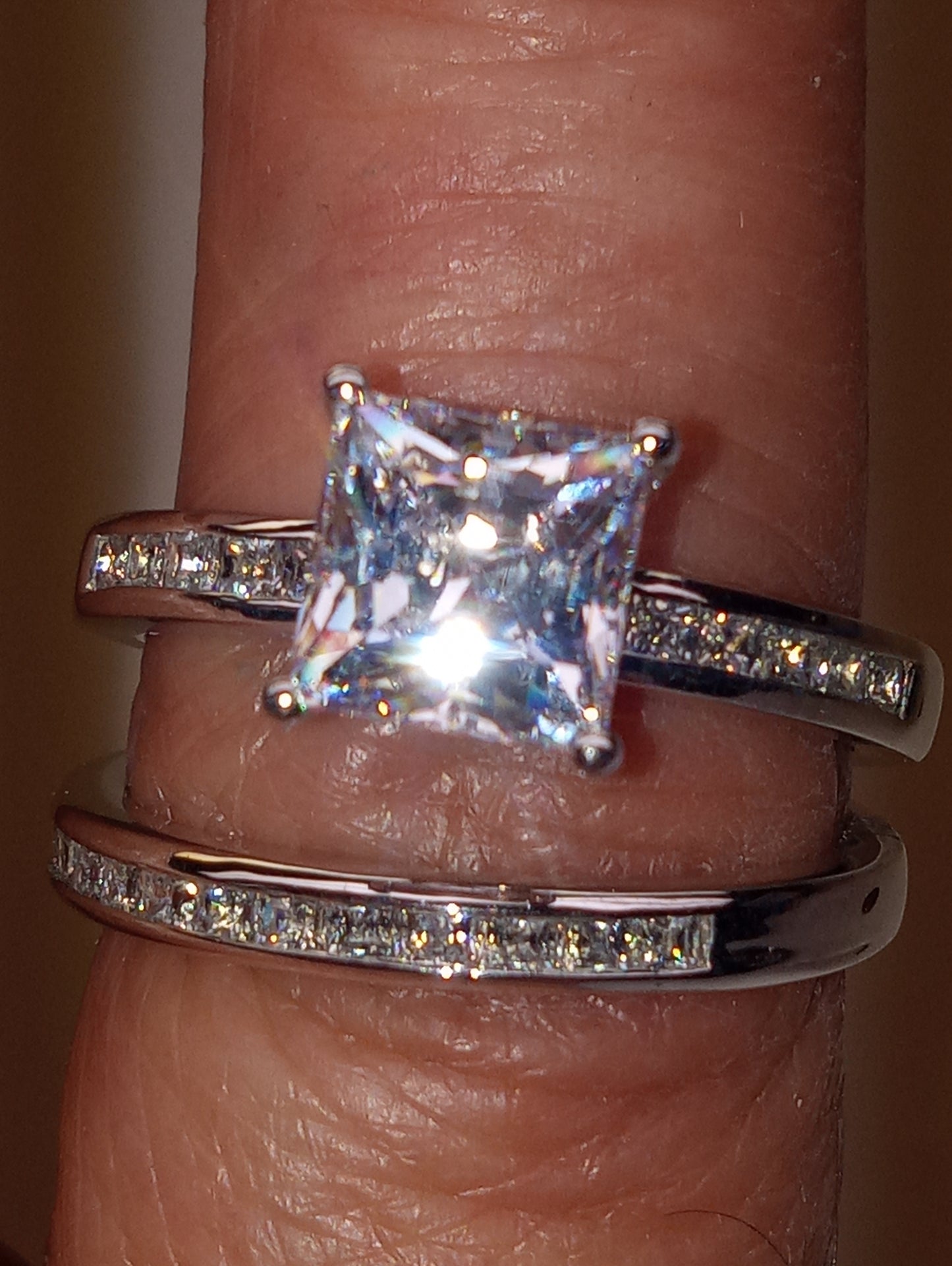ring LUSTRO STELLA(TM), cz set of 2 rings, in platinum over sterling silver, size 9, 4.75ctw