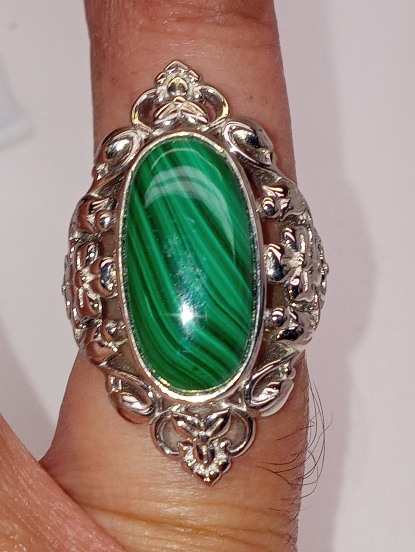 ring African malachite, in platinum over copper, size 7, 11.50ctw