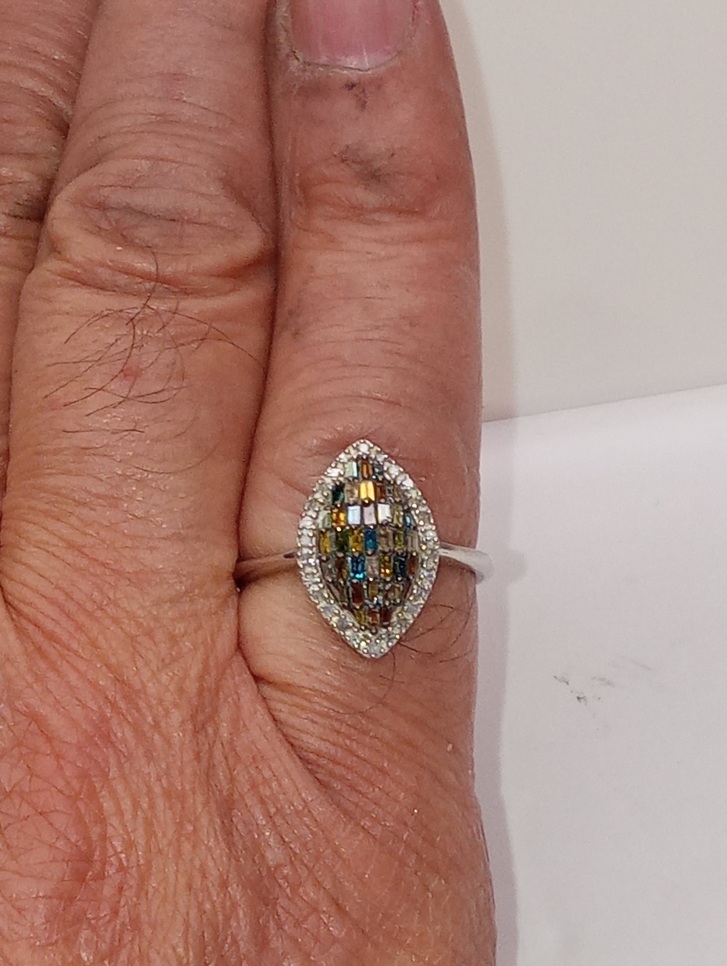 ring multi diamond natural and IR, marquise shape cluster in rhodium and platinum over sterling silver, size 9, .5ctw