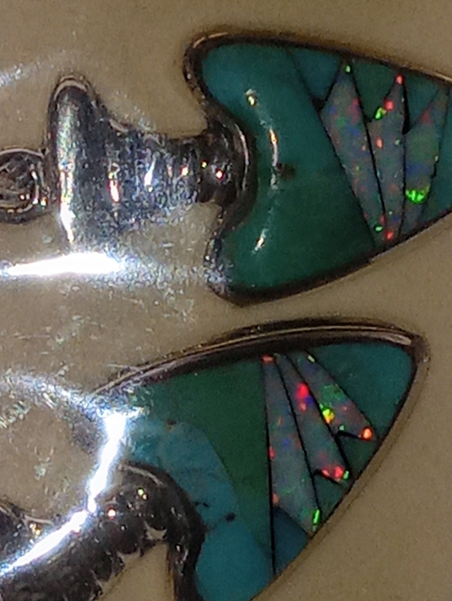 Earrings Santa Fe Style dangles, Turquoise, lab created opal, in sterling silver, 0.4ctw