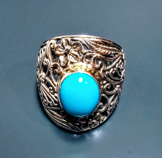 ring, Bali Legacy,  turquoise Sleeping Beauty Ring , size 7, sterling silver