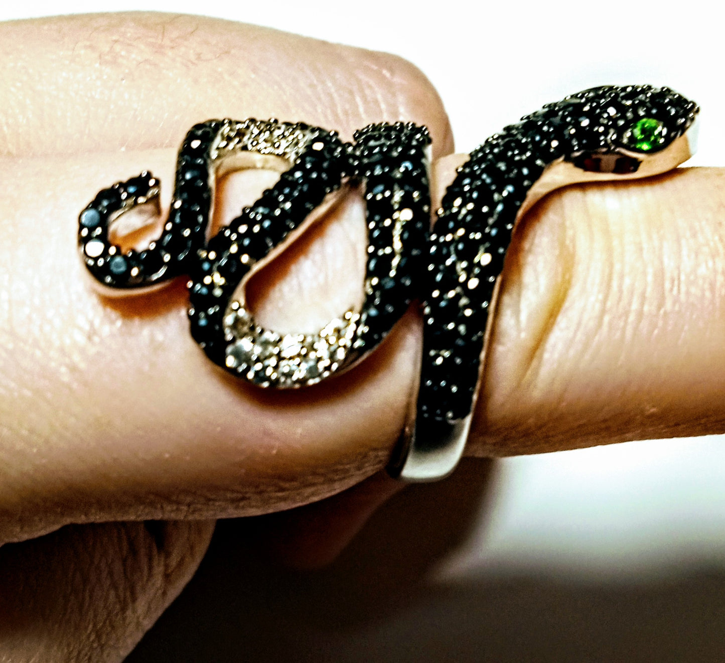 ring , Thai Black Spinel Snake Ring, size 8, rhodium over sterling silver
