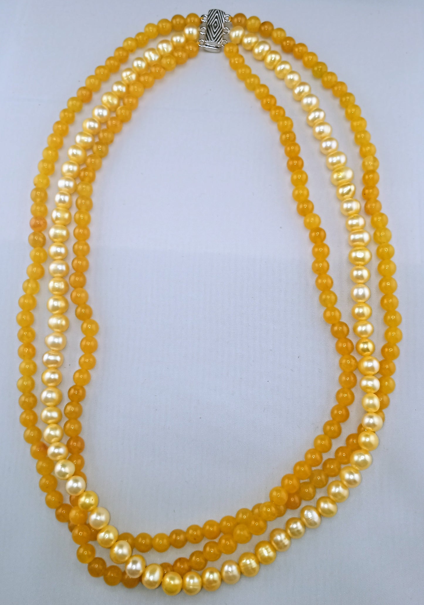 honey jade and golden freshwater pearl necklace triple row