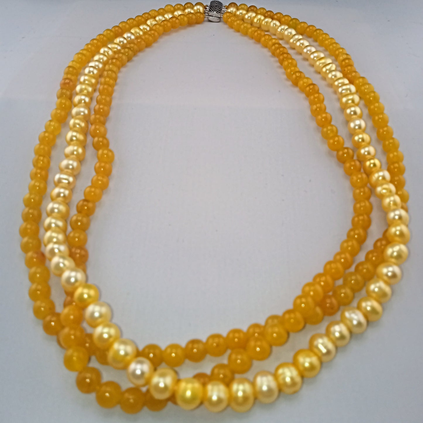honey jade and golden freshwater pearl necklace triple row