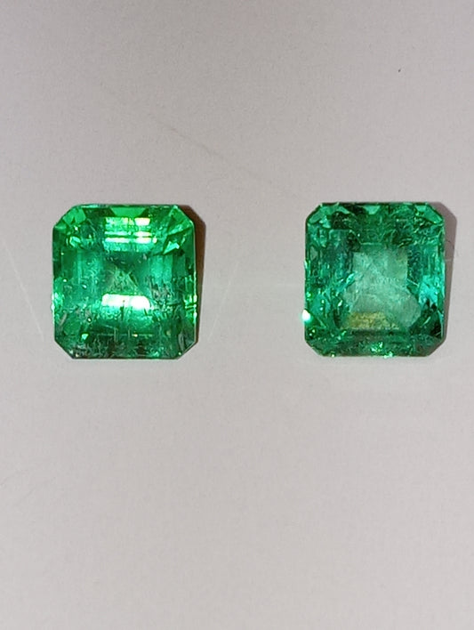 emerald gemstones Colombian, 7mmx6mm emerald cuts, 2.25ctw  pair