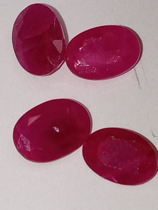 ruby gemstones, 6mmx4mm oval cuts, apx .5 cts each, 4 stones