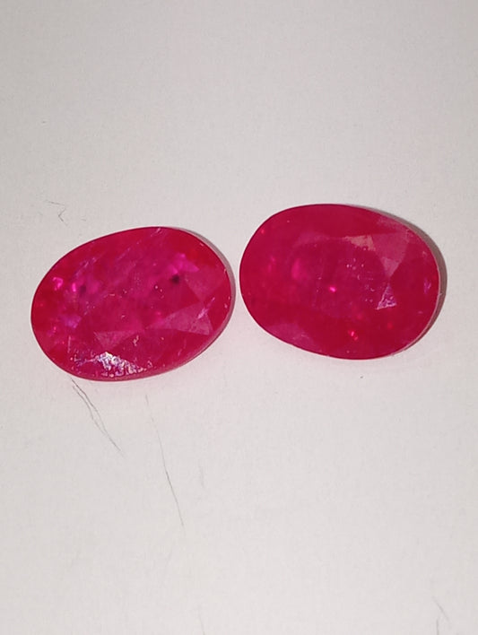 ruby gemstone Mozambique, 9mmx7mm oval cuts, 5ctw, 2 stones
