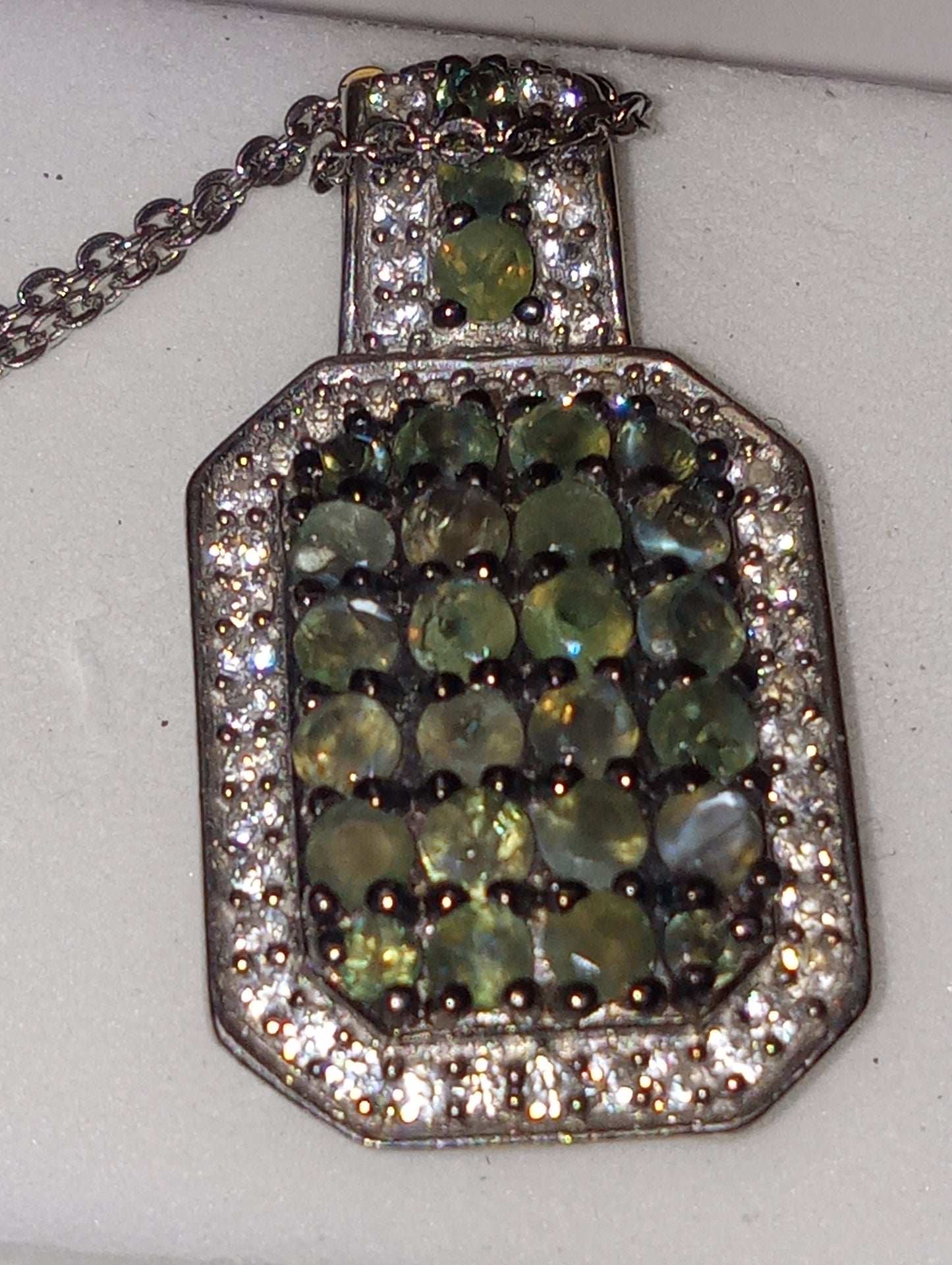 pendant necklace, alexandrite, white zircon, platinum over sterling silver, 20 inch