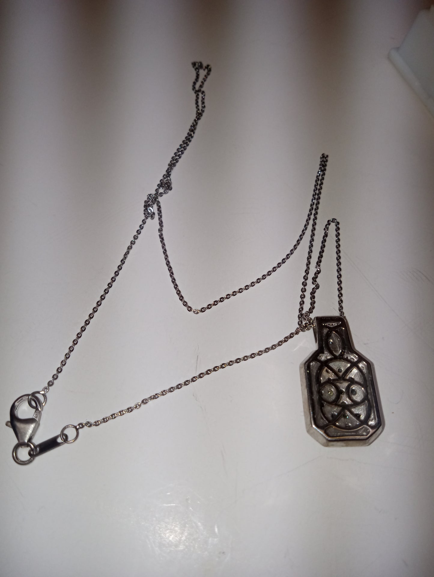 pendant necklace, alexandrite, white zircon, platinum over sterling silver, 20 inch