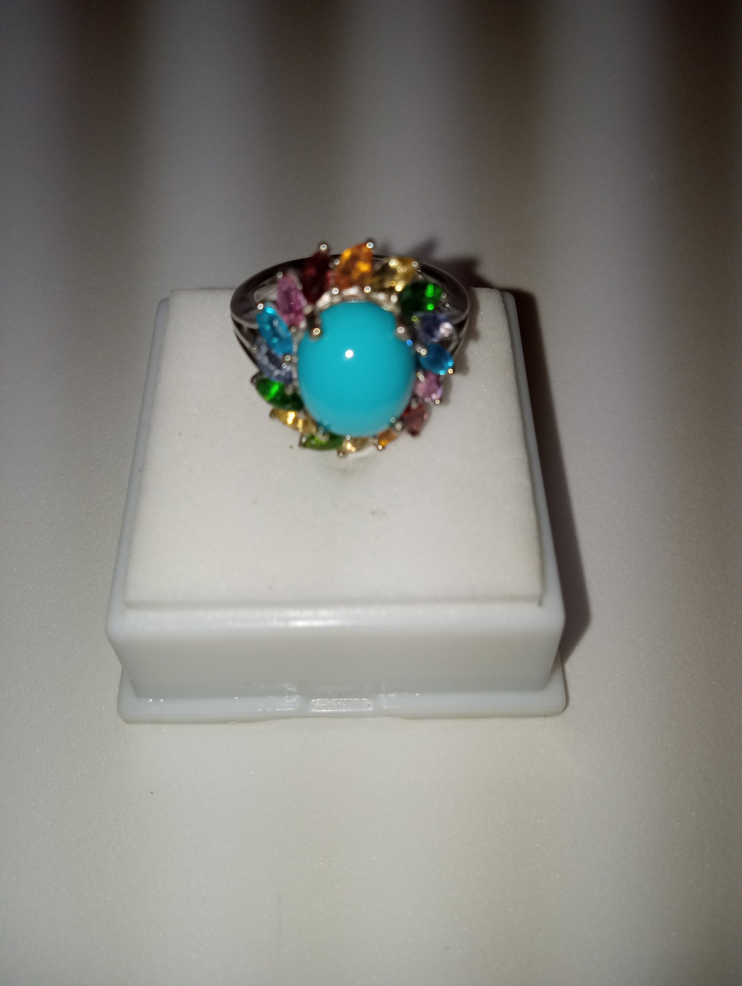 ring, sleeping beauty , multi-gemstone, in platinum over sterling silver, size 5