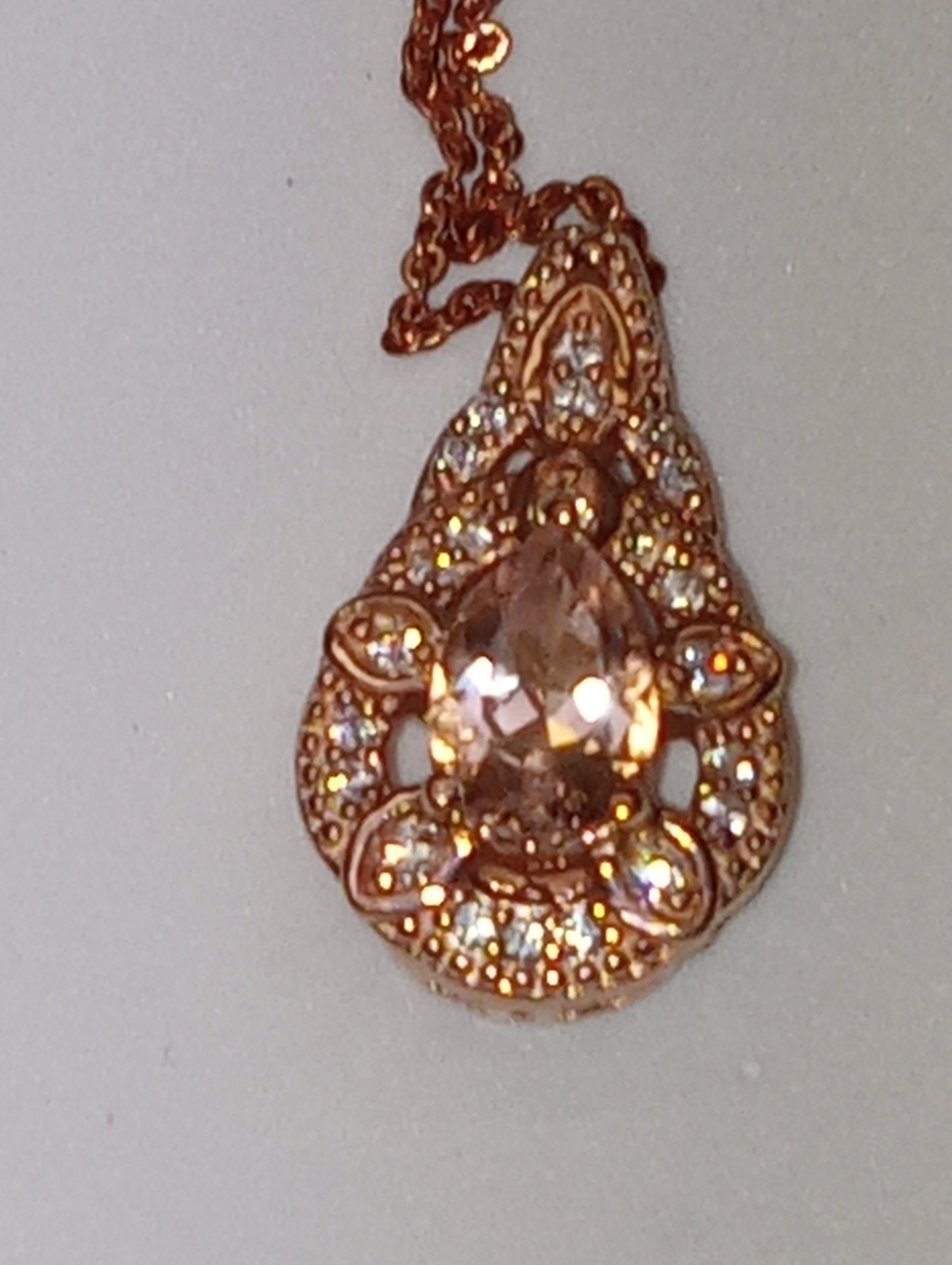 necklace pendant morganite 20 inches, in vermeil rose gold over sterling silver