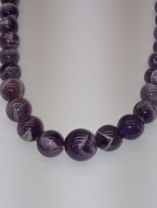 necklace, bi-color amethyst 10-17mm beads, beaded, 20inches magnetic sterling clasp