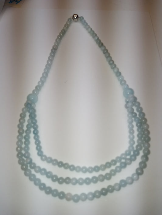 necklace Espirito Santo aquamarine beaded necklace 20inches,magnetic lock sterling silver