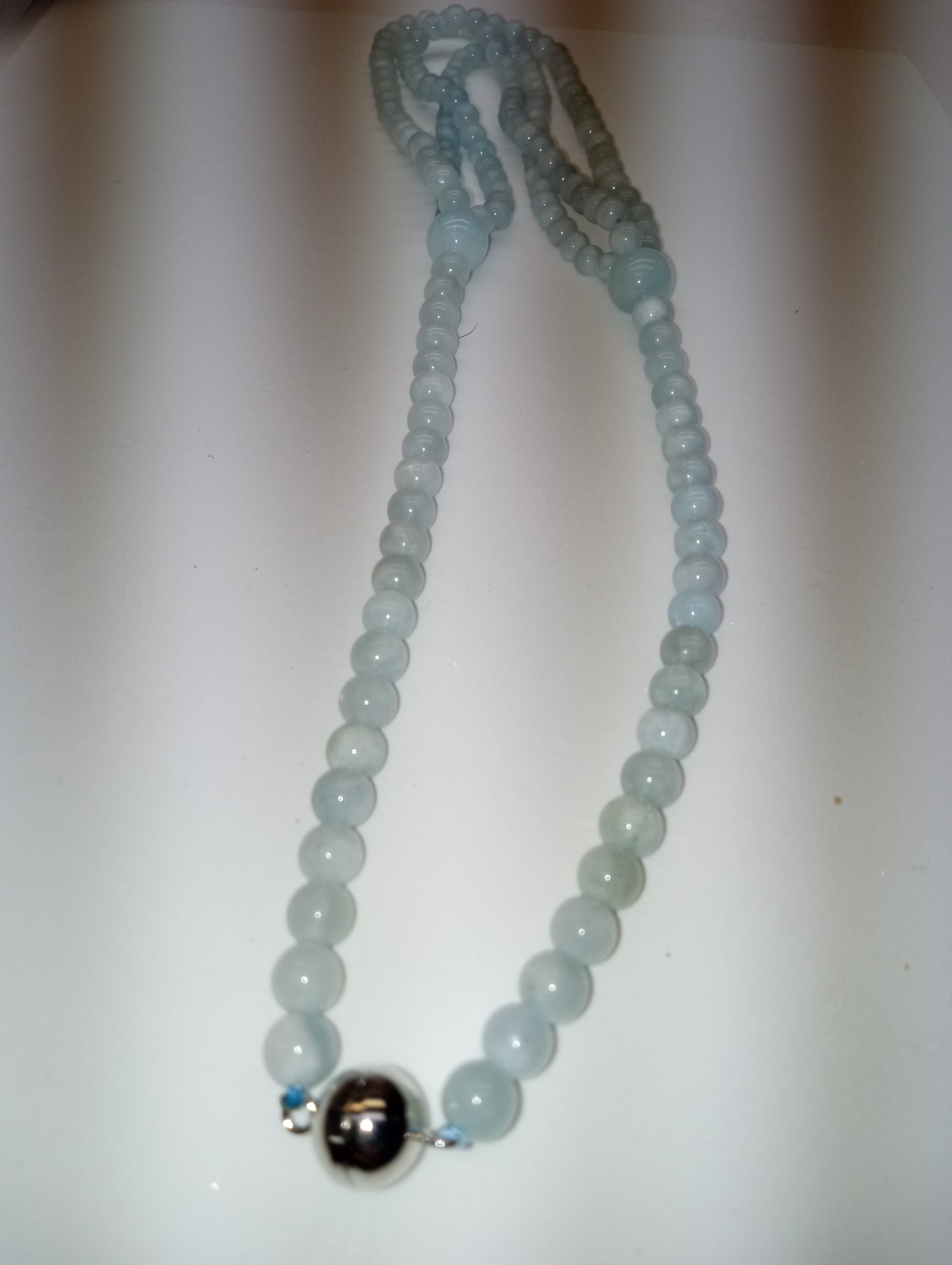 necklace Espirito Santo aquamarine beaded necklace 20inches,magnetic lock sterling silver