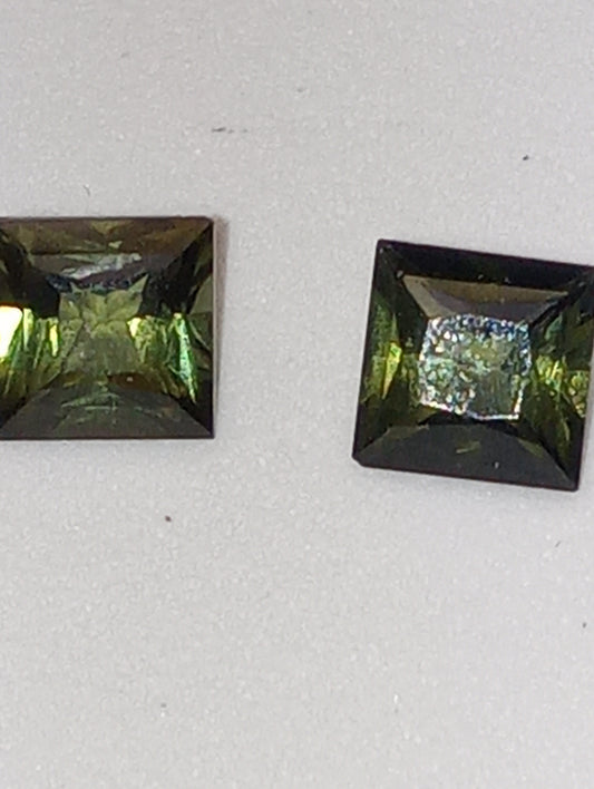 tourmaline gemstones green  6x6mm princess cut pair