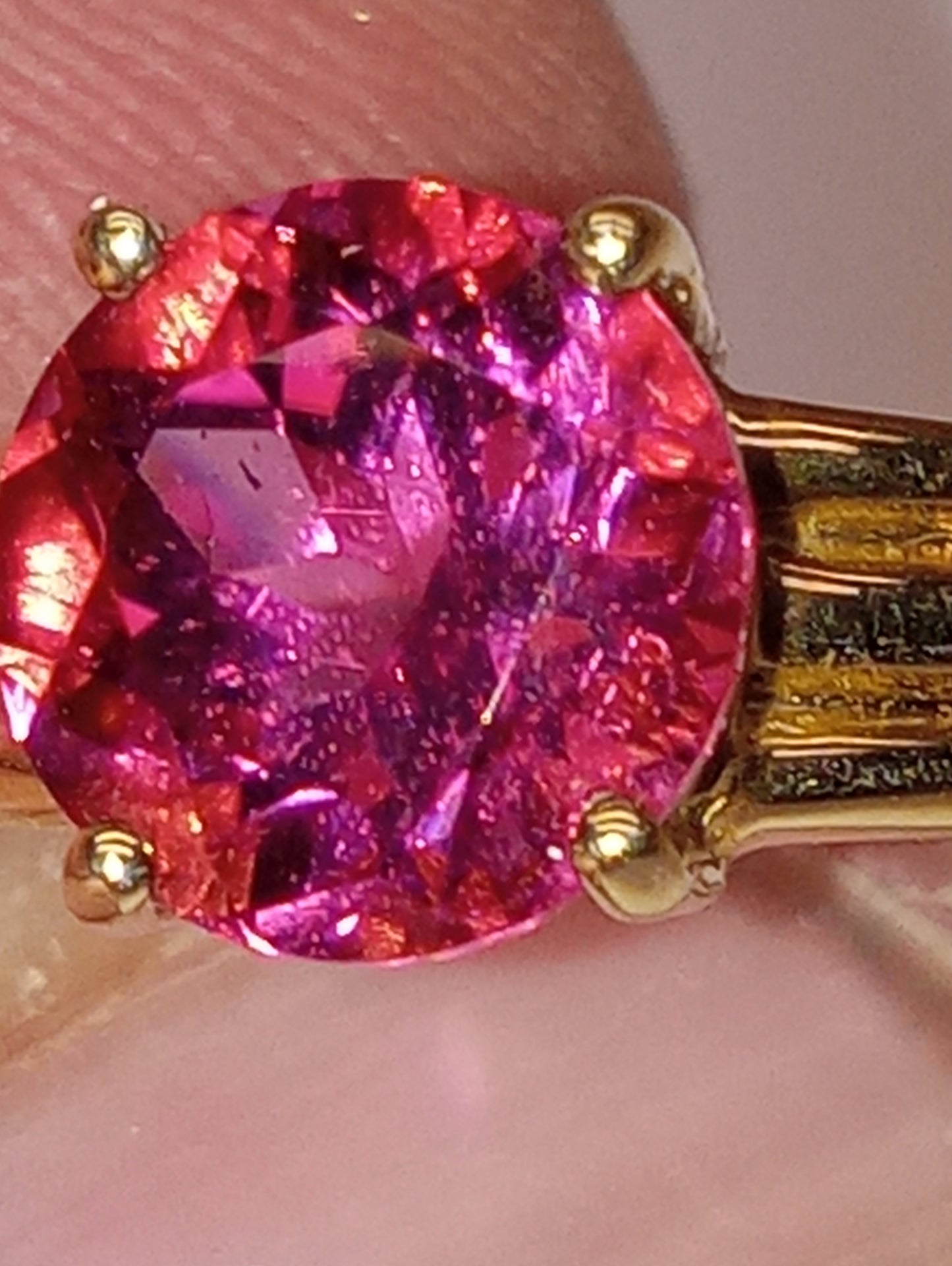 Ring, pink tourmaline, 14k yellow gold