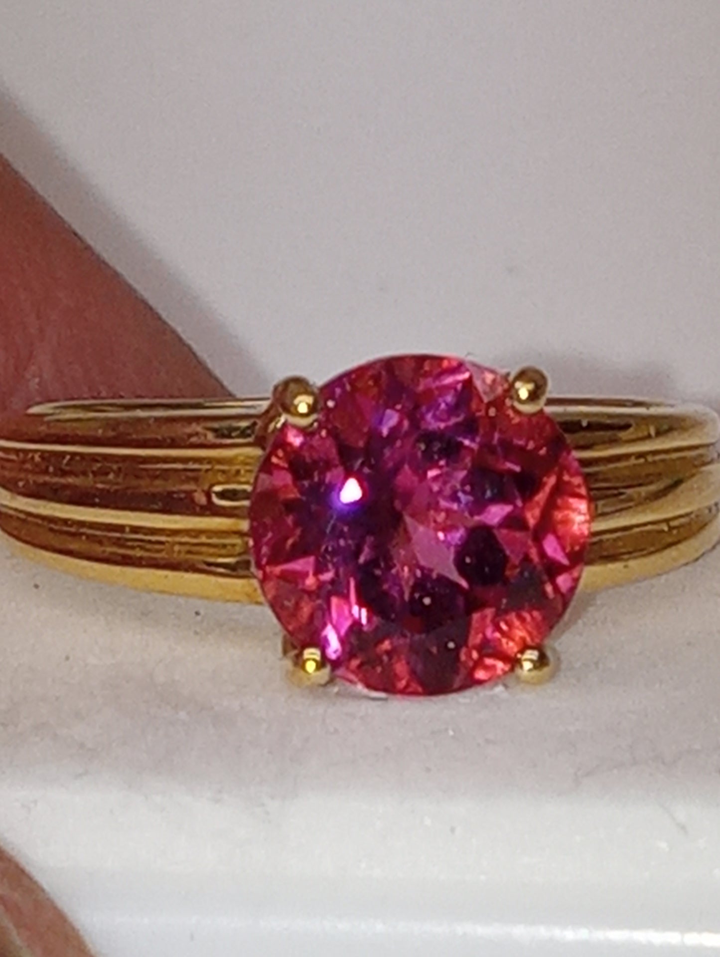 Ring, pink tourmaline, 14k yellow gold