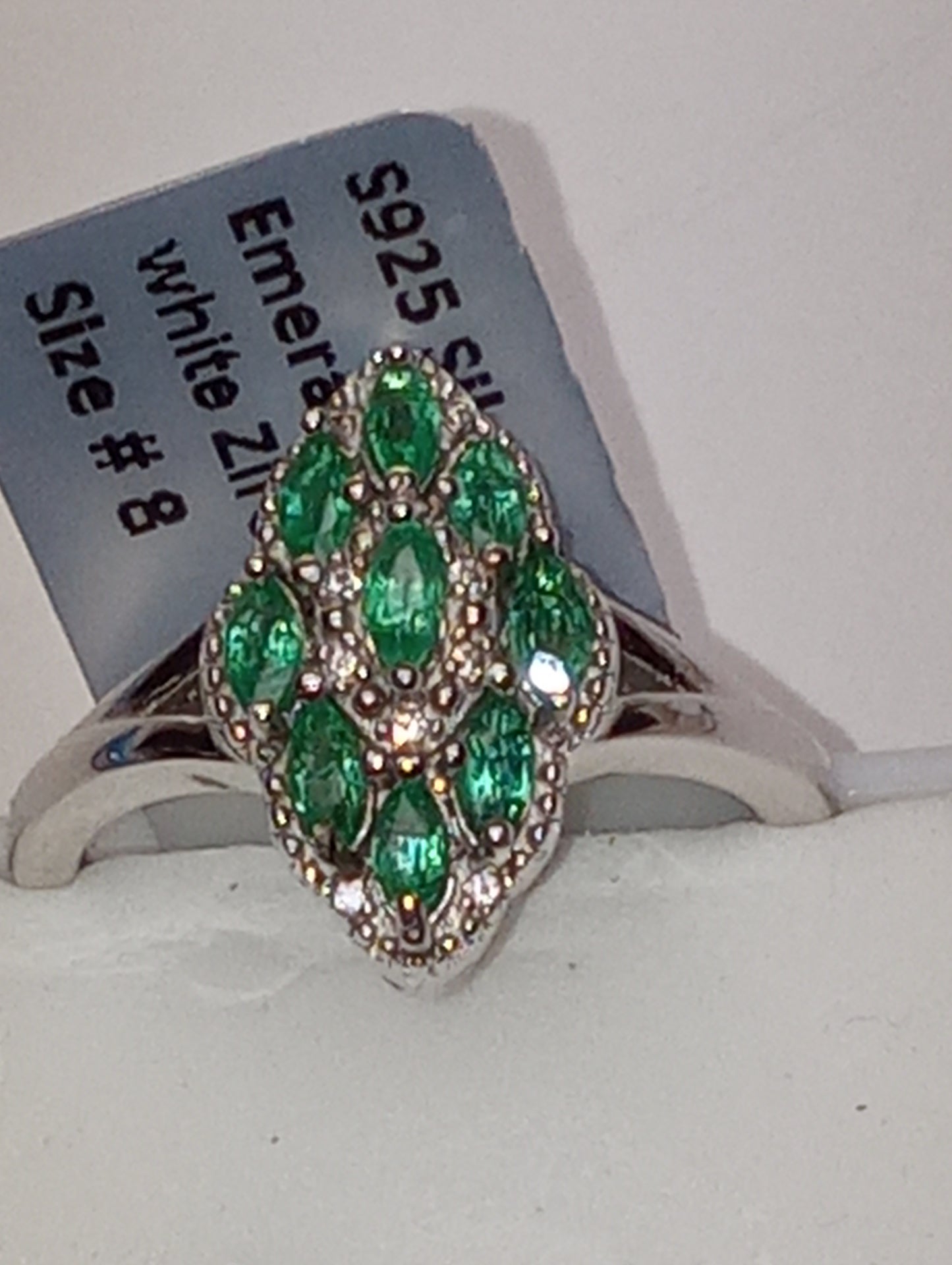 ring emerald African , sterling silver, size 8