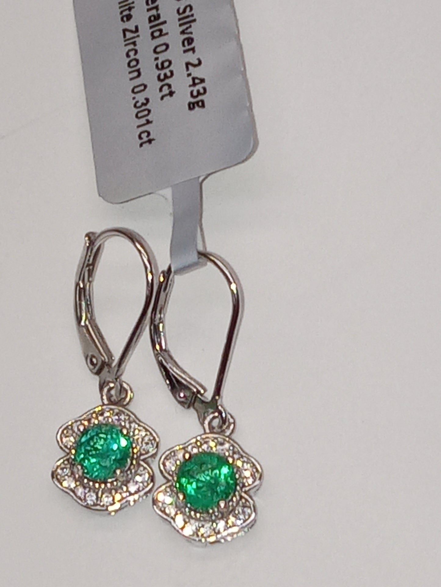 earrings emerald in rhodium over sterling silver