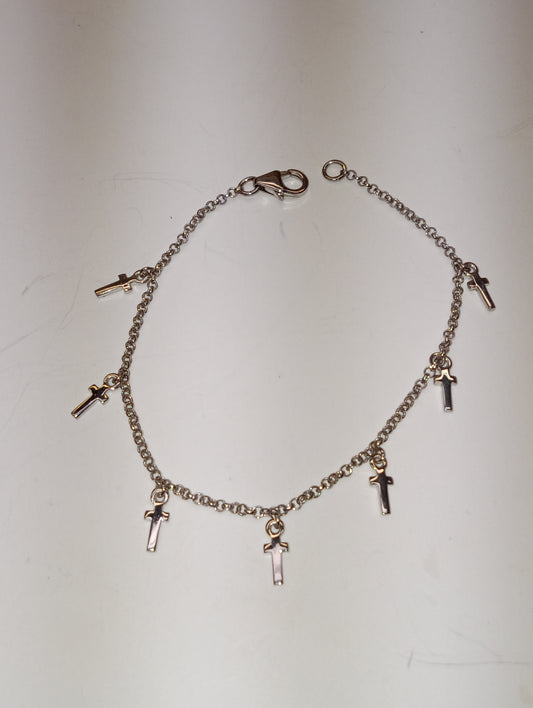 bracelet sterling silver  cross charm 7.25inches
