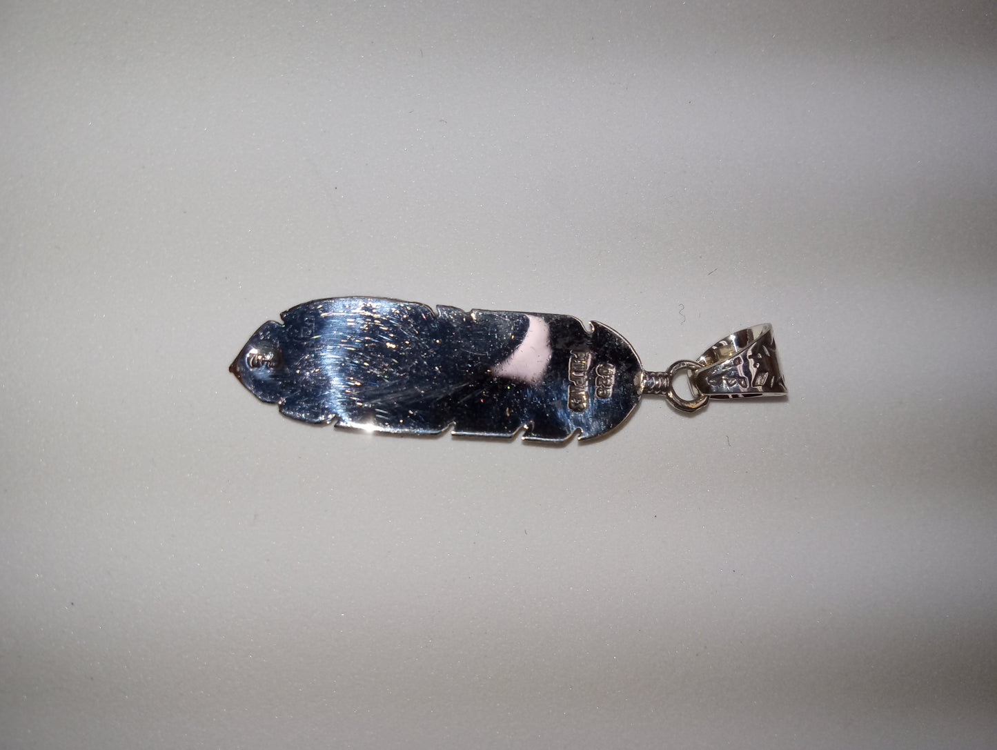 pendant Santa  Fe Style spiny turquoise feather sterling silver