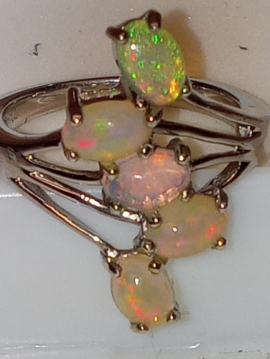 ring Ethiopian opal 5 stone sterling