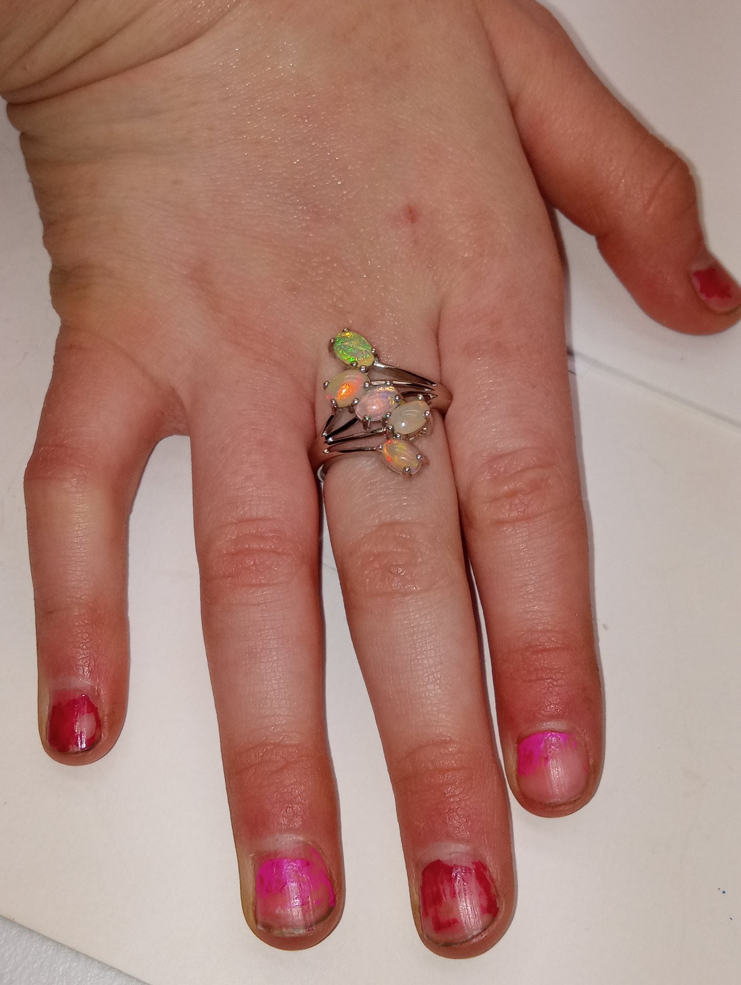 ring Ethiopian opal 5 stone sterling