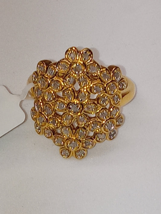 ring diamond uncut flower in vermeil yellow gold over sterling silver