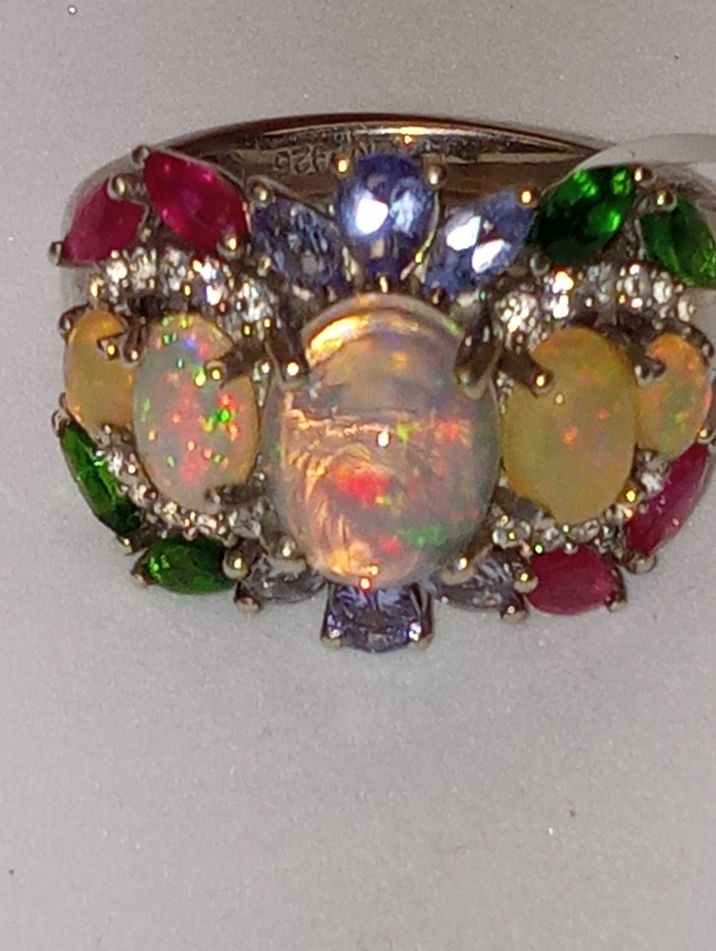 ring Ethiopian opal multi-gemstone platinum over sterling silver